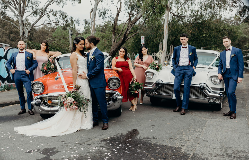 wedding party around cars and aware of all wedding photography mistakes and how to avoid them